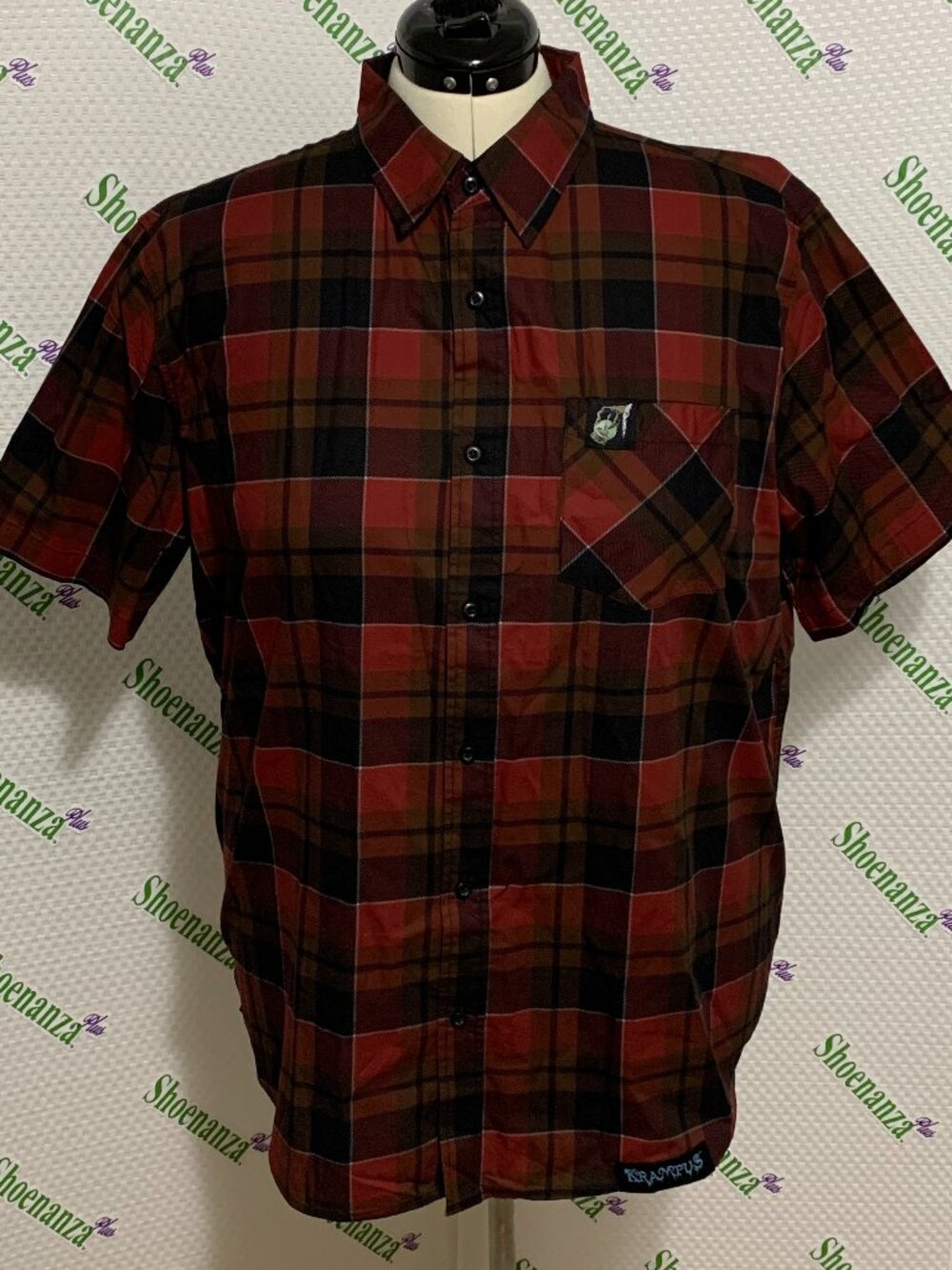 Middle Of Beyond Button Down Shirt Krampus Christmas Snow Globe Plaid MOB Men L